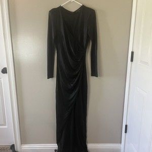 Jlux Label Black Long Sleeve Maxi Dress Bodycon High Slit Size Small